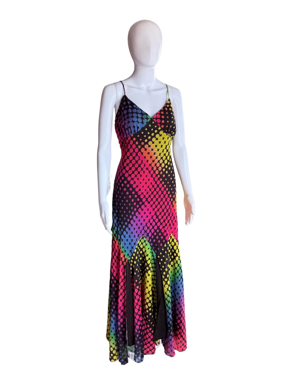 Betsey Johnson Whimsical Rainbow Polka Dot Slip Maxi Dress